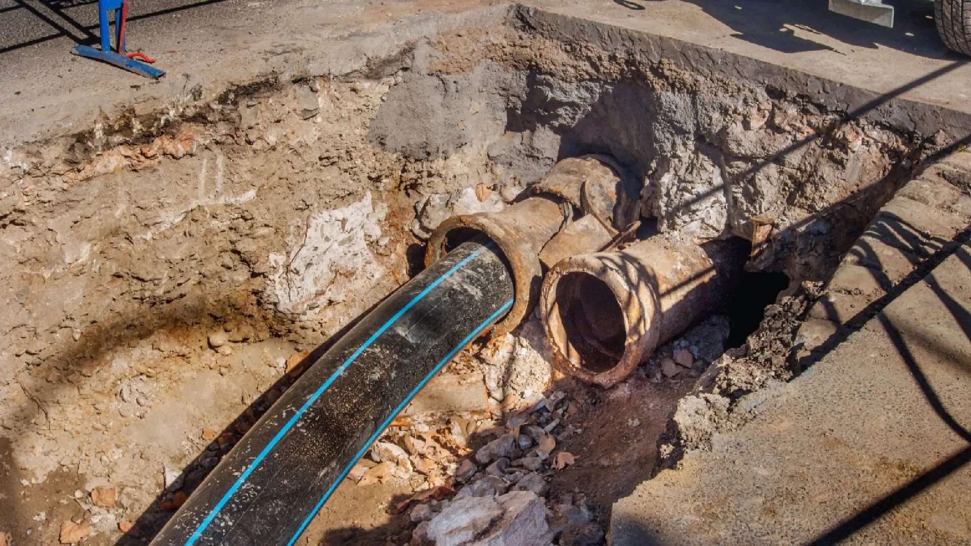 Broken Drain Pipe Underground Dug Up